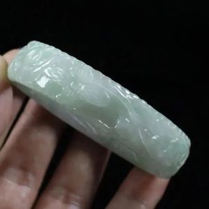 58mm Chinese Hand-carved Light Green Jade Jadeite Gems Bangle Bracelet - 3054